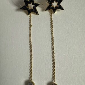 Swarovski Black and Gold Star Chain Earrings